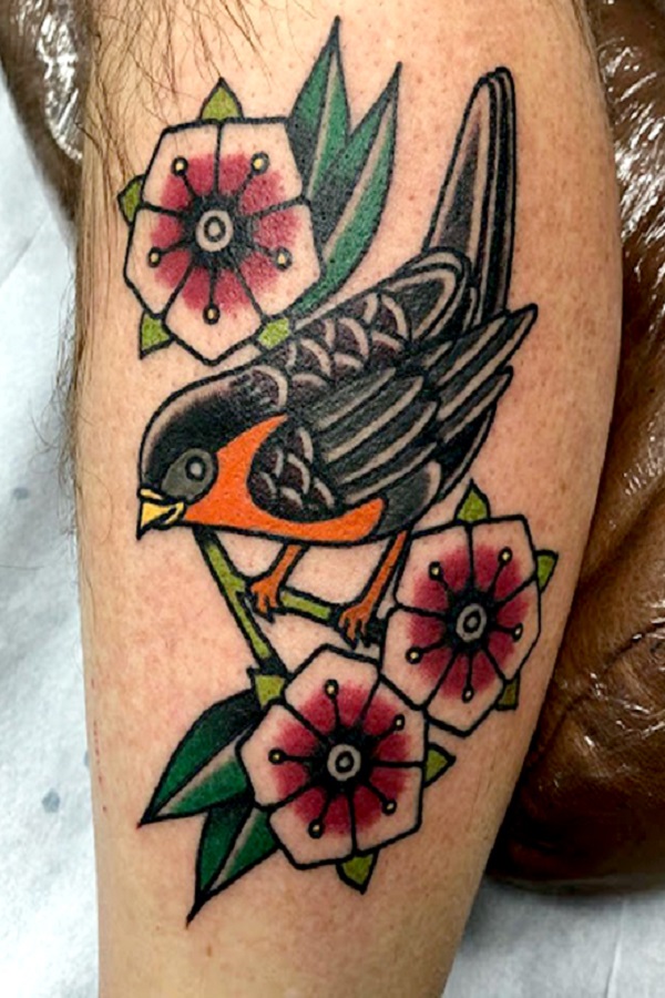 Bird With Flower Tattoo done by Gupta Tattoo Studio Goa - India