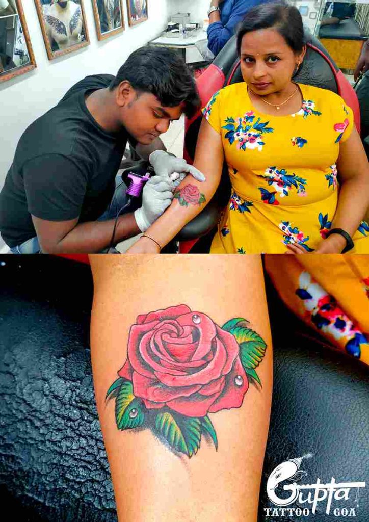 3d Rose floral colorfull tattoo done in best tattoo studio gupta tattoo goa